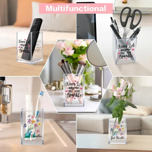 Miniatura 6 de Girl Power Paquete de 2 Portavasos de Lápiz Cosmético de Acrílico, Organizador de Brochas de Maquillaje Inspiracional Hope, Regalos de Fe