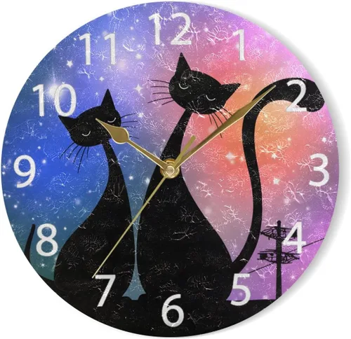 Miniatura 7 de senya Reloj de pared redondo con diseño de gatos mágicos, pintura al óleo silenciosa que no hace tictac, decorativo para el hogar, oficina, escuela