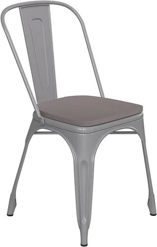 Miniatura 11 de Flash Furniture Perry - Silla apilable comercial para interiores y exteriores con asiento de poliestireno, marco de metal dorado envejecido, asiento