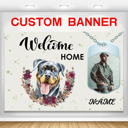Miniatura 12 de Pancarta personalizada de bienvenida a casa, señal de bienvenida a casa en negro y oro para decoración exterior, suministros de fiesta de regreso