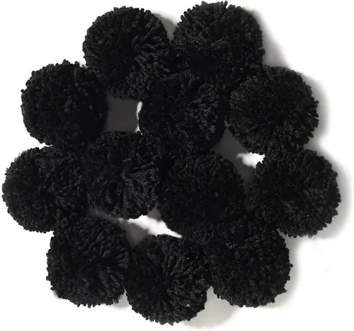 Paquete de 12 pompones de hilo para sombreros 8CM-3PULADAS Suministros de fiesta Arte y manualidades hechas a mano Accesorios decorativos (Negro)