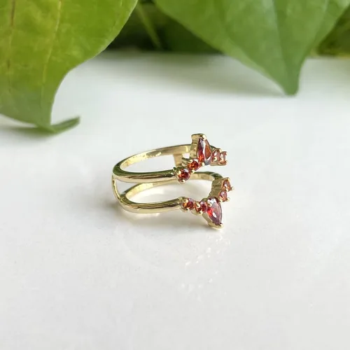 Miniatura 5 de Anillo de compromiso con forma de corona de granate rojo para mujer, anillo de compromiso con acabado de oro de 14 quilates