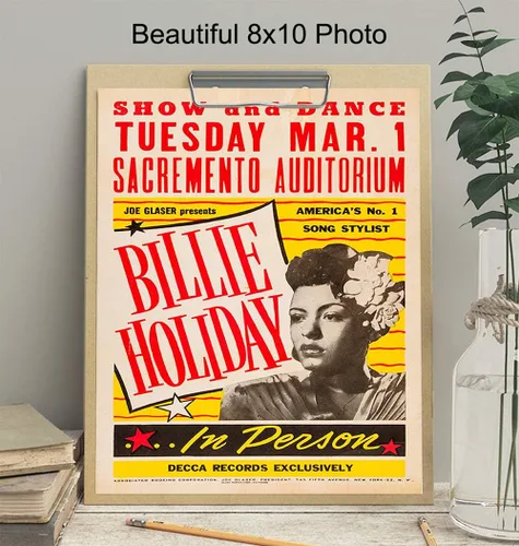 Miniatura 4 de Arte de pared de Billie Holiday - Póster de Billy Holiday - Carteles vintage de concierto de 8x10 - Arte de pared afroamericano - Regalos de músico