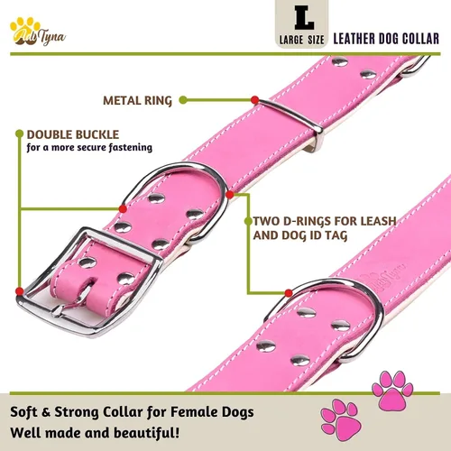Miniatura 4 de ADITYNA Collar de perro de cuero rosa resistente para perros grandes, forrado con cuero suave, collar de perro para caminar, entrenar y senderismo