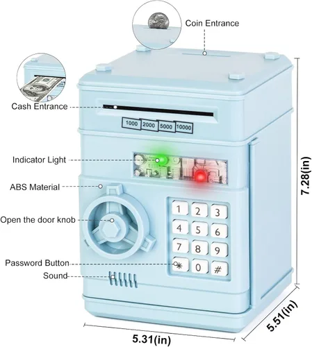 Miniatura 3 de Refasy Alcancía para dinero en efectivo, cajero automático, banco electrónico de monedas para niños de 3 a 12 años, caja de ahorro de dinero, mini