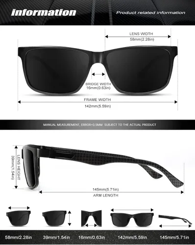 Miniatura 4 de HENGOSEN Sunglasses Men Women, Polarized Sunglasses Rectangle Frame Carbon Fiber Temple Sun Glasses UV Protection