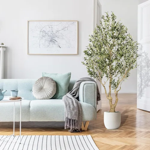 Miniatura 5 de FEELEAD Olivos artificiales para interiores de 7 pies, olivo sintético de 7 pies con tronco de aspecto natural, hojas realistas y frutas realistas