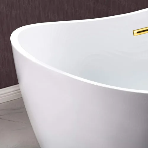 Miniatura 12 de WOODBRIDGE BTA1516 BG - Bañera independiente de acrílico de 59 pulgadas, bañera blanca de remojo contemporáneo con desbordamiento y drenaje de oro