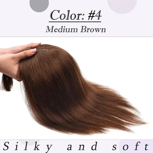 Miniatura 3 de Toppers para el cabello para mujeres con cabello delgado, base de seda real con flequillo, toppers para mujer, con clip en el cabello para mujer
