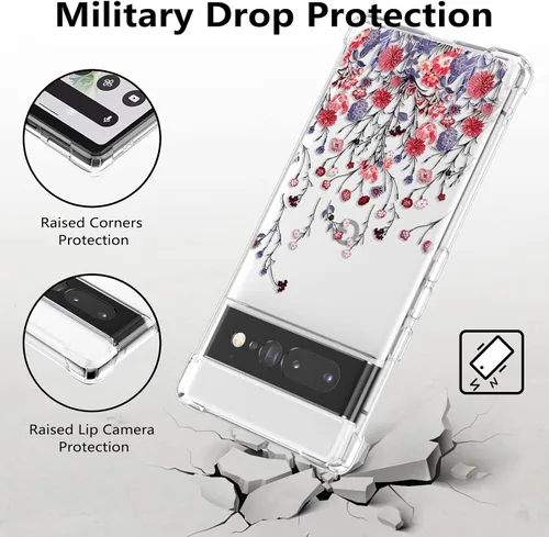 Miniatura 3 de RALEAVO Funda floral para Google Pixel 7 Pro, funda de teléfono transparente y delgada con flores, bonita cubierta para niñas y mujeres, cubierta