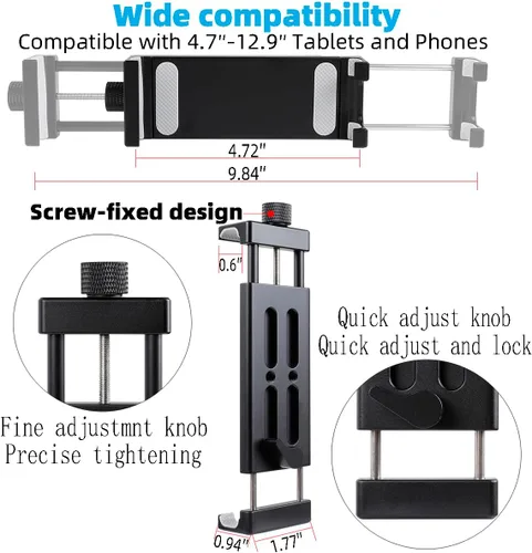 Miniatura 5 de Soporte de aluminio para tableta para soporte de micrófono, montaje lateral para todos los iPad, giratorio 360 con súper abrazadera compatible