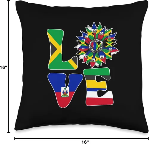 Miniatura 4 de Haitian And Jamaican Sunflower Designs Co. Half Jamaican Haitian Jamaica Flag Haití Ayiti Love - Almohada para mujer, 16 x 16 pulgadas, multicolor