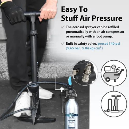 Miniatura 6 de FIRSTINFO A1638 (3ª Gen) Pulverizador de aerosol recargable patentado, ligero, presión máxima 140psi / 620ml, bote de aluminio engrosado