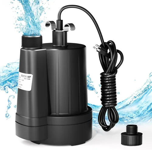 D-HONOR - Bomba de sumidero sumergible para uso general, bomba de agua 1/3 HP 2400 GPH termoplástica eléctrica portátil de transferencia para