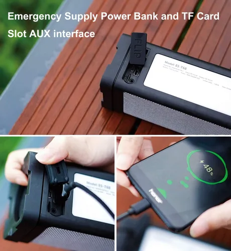 Miniatura 5 de Altavoz solar Bluetooth, IPX7, impermeable, portátil, de 20 W, con 27 luces LED, batería de 5000 mAh, micrófono, tarjeta TF, para ducha al aire