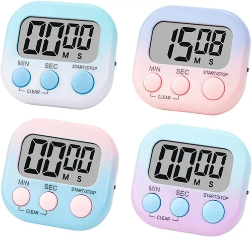 Paquete de 4 temporizadores digitales, temporizador para niños, interruptor magnético de marcha atrás y encendido/apagado, temporizador de cocina de
