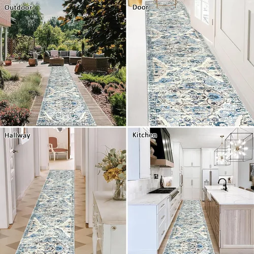 Miniatura 5 de HEBE Alfombra de Pasillo 2'x10' Lavable Vintage Desgastada Alfombras de Área Antideslizantes Alfombra de Lavandería Bohemia Alfombras de Piso