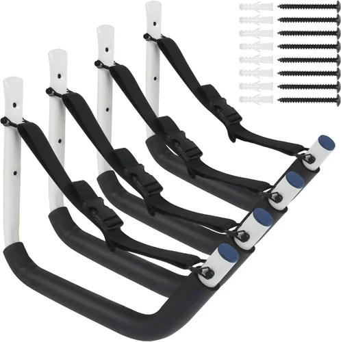 Miniatura 10 de Estante de almacenamiento de kayak, soporte de kayak para garaje, soporte de pared para kayak con correas de nailon, gancho de kayak resistente Negro