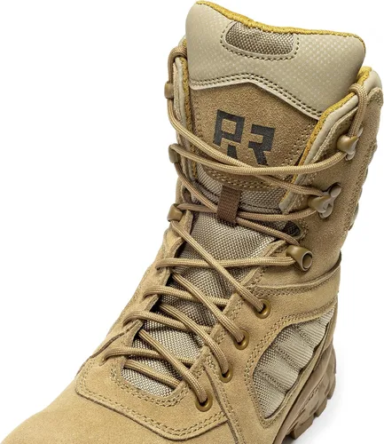 Miniatura 2 de ROCKROOSTER Burano Botas tácticas militares para hombre, 8 pulgadas, gamuza coyote y nailon, cremallera lateral YKK para poner y quitar fácilmente