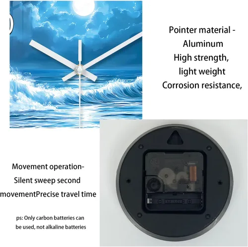 Miniatura 6 de XFM Reloj de pared azul con pilas, 12 pulgadas, silencioso, sin tictac, de cristal, luna, océano, ondas, relojes redondos para decoración de cocina