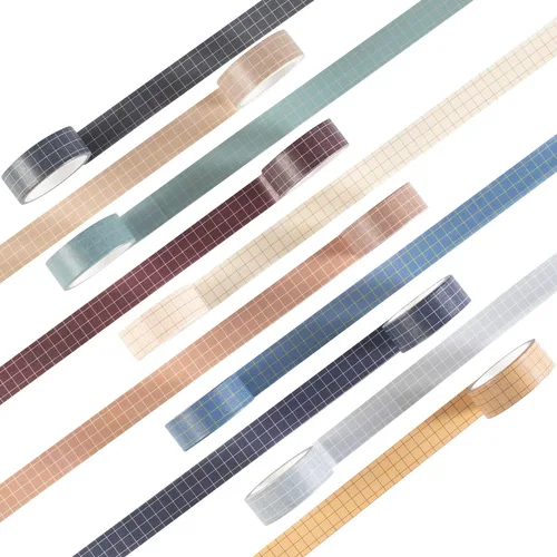 Miniatura 3 de Juego de cinta Washi de cuadrícula de MAGLITT, 10 rollos de cintas decorativas a cuadros para diarios, planificadores, álbumes de recortes
