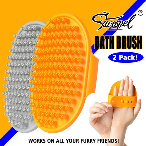 Miniatura 2 de Cepillo de aseo para perros, champú para mascotas, cepillo de baño, peine de goma de masaje calmante con mango de anillo ajustable para perros