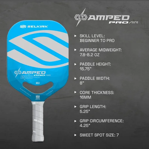 Miniatura 4 de Selkirk Sport Paletas de pickleball Amped Ensambladas en los Estados Unidos Amped Control o Amped Pro Pala de pickleball de fibra de vidrio