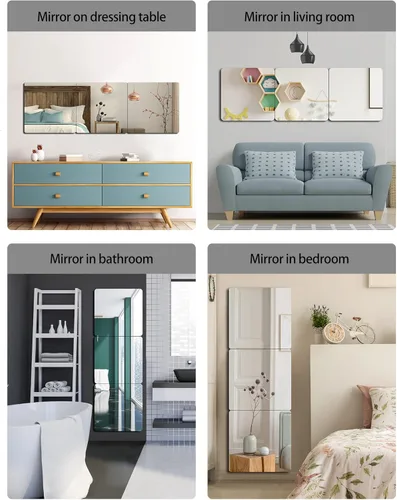 Miniatura 8 de Espejo de Pared Irrompible de Cuerpo Entero, Espejo Sobre la Puerta para Dormitorio, 4 Piezas de 10 pulgadas x 10 pulgadas Espejo Acrílico