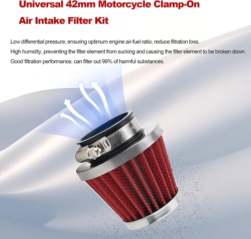 Miniatura 4 de 2 piezas 42mm Filtro de aire universal para GY6 125CC 150CC 200CC 250CC Dirt Bike ATV Quad Scooter Go Kart Compatible con Kawasaki Suzuki Yamaha