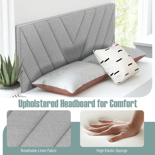 Miniatura 9 de Giantex Cabecero tapizado de lino para marco de cama Full y Queen, cabecero capitonado con botones de ancho ajustable solamente con patas de madera