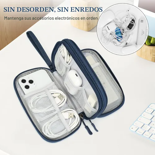 Miniatura 5 de FYY Organizador electrónico, organizador de cables de viaje, bolsa de transporte para accesorios electrónicos, portátil, impermeable, doble capa