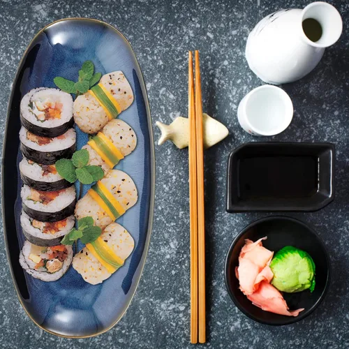Miniatura 7 de Cabilock Plato de sushi de cerámica de 13.66 x 6.61 x 1.37 pulgadas, bandeja ovalada para servir pescados para el hogar, restaurante, hotel
