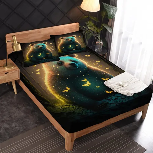 Miniatura 12 de Juego de sábanas de tamaño King, sábanas de conejo, sábanas de microfibra y fundas de almohada de 4 piezas, juego de sábanas con estampado colorido