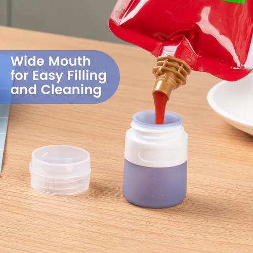Miniatura 3 de MICEBAY Botellas exprimibles de condimentos para salsas, mini recipiente de silicona para aderezo de ensalada de 1 onza para llevar con bolsa
