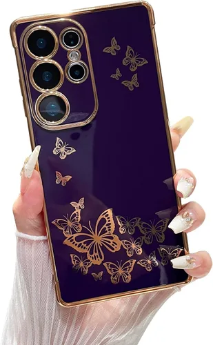 Miniatura 11 de ZTOFERA Funda de teléfono para Samsung Galaxy S23 Ultra 5G, elegante diseño de mariposa, para niñas y mujeres encantadoras, chapado suave, Negro