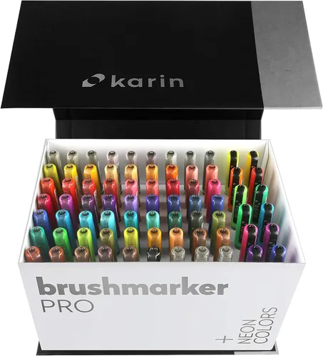 Miniatura 4 de Karin Brushmarker Pro - Juego de 75 marcadores de punta de pincel Mega Box Plus, mezclables, a base de agua, marcadores de pincel de grado