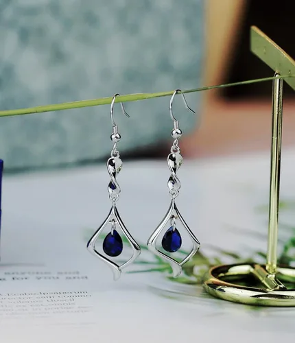 Miniatura 6 de Pendientes colgantes de plata de ley 925 con placa de oro de piedras preciosas para mujer Latón Metal Base Latón cristal