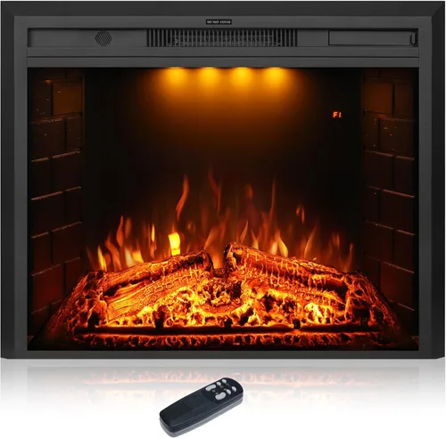 Miniatura 10 de Chimenea eléctrica de 33 pulgadas, chimenea de pared eléctrica con control remoto, registro realista y sonido crujiente, protección contra