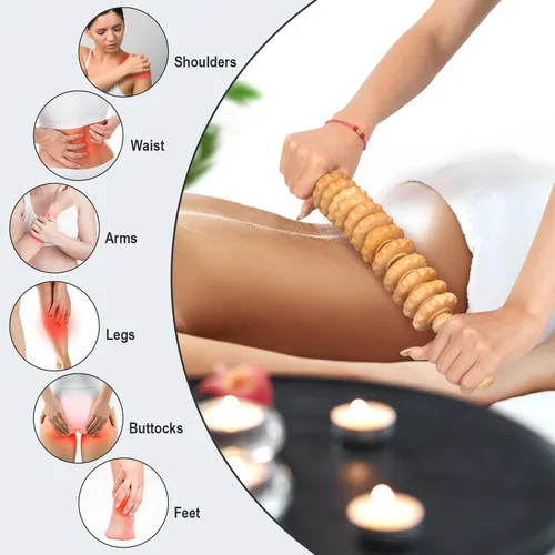 Miniatura 2 de Herramientas de masaje de terapia de madera, 12 rodillos, masajeador de madera de 16.8 pulgadas, herramienta de drenaje linfático, masajeador