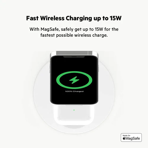 Miniatura 5 de Belkin MagSafe - Soporte de carga inalámbrica 2 en 1 para Apple iPhone 15, iPhone 14, iPhone 13, iPhone 12 y AirPods, estación de carga rápida Blanco
