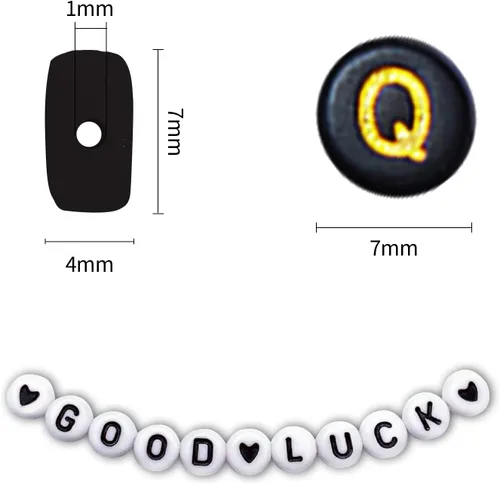 Miniatura 3 de 1400 piezas de cuentas de letras, cuentas de alfabeto acrílico de 4x7 mm, cuentas para hacer joyas y pulseras, en caja de 28 rejillas (Negro y Oro)