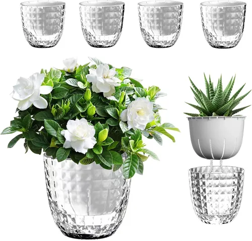 Miniatura 13 de Macetas de riego automático para plantas de interior, macetas, maceta de riego automático, 2 piezas de 4 + 5.3 pulgadas, rayas negras