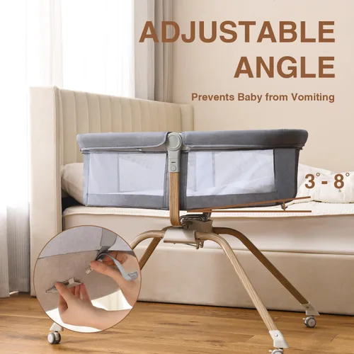 Miniatura 4 de Cuna de noche, plegado rápido, apto para viajes, malla transpirable, ángulo ajustable (gris)