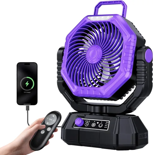 Miniatura 11 de AJVV Ventilador de camping con luz, control remoto y oscilación, ventilador colgante de tienda de campaña a batería, recargable portátil para Naranja