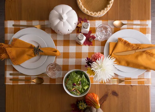 Miniatura 7 de DII - Colección de mesa con flecos pesados y cuadros, camino de mesa, 14x72 pulgadas, calabaza y especias Naranja