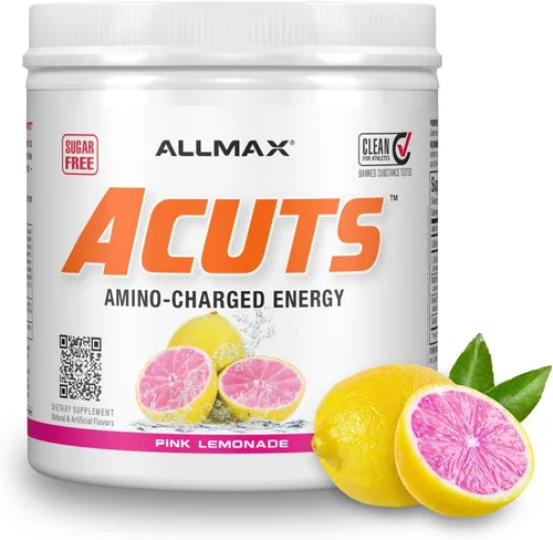 ALLMAX ACUTS Amino Energy Powder, suplemento de aminoácidos, limonada rosa, 30 porciones, cafeína, extracto de café verde, 2000 mg de taurina,