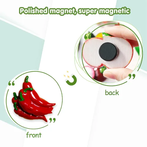 Miniatura 7 de Imán para refrigerador de frutas y verduras, 1 juego de resina 3D para refrigerador, bonita decoración para el hogar, cocina, oficina, pizarra