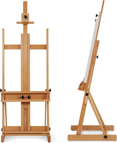 VISWIN Caballete grande con marco en H para pintar de 53 a 91 pulgadas de alto, soporte ajustable de madera de haya maciza resistente con bandeja de