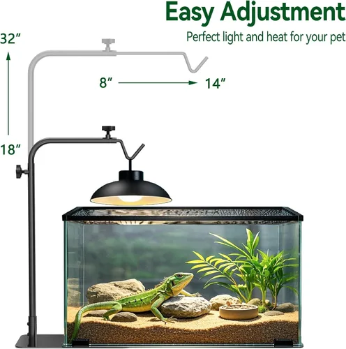 Miniatura 2 de Soporte de lámpara de calor para reptiles ajustable de 18 a 32 pulgadas: Soporte de luz con base pesada para dragón barbudo, tortuga, serpiente
