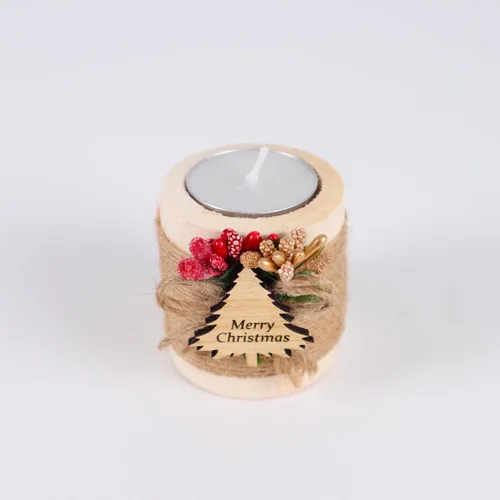 Miniatura 3 de HTF Paquete de 10 Decoraciones Navideñas Portavelas de Madera para Velas de Té, Regalo para Compañero de Trabajo, Feliz Año Nuevo, Velas de Navidad